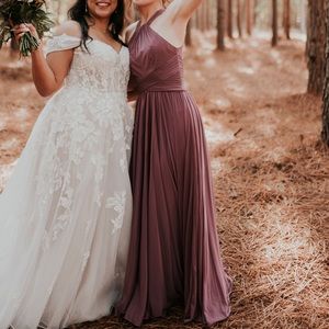 David’s Bridal High Neck Mesh Bridesmaid Dress with Full Skirt